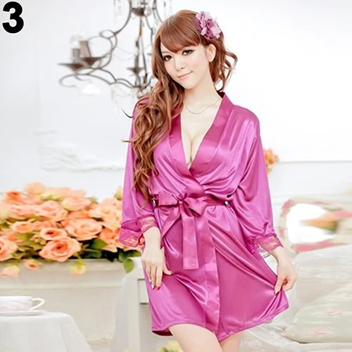 Женский сексуальный искусственный шелк однотонный халат короткий ночное