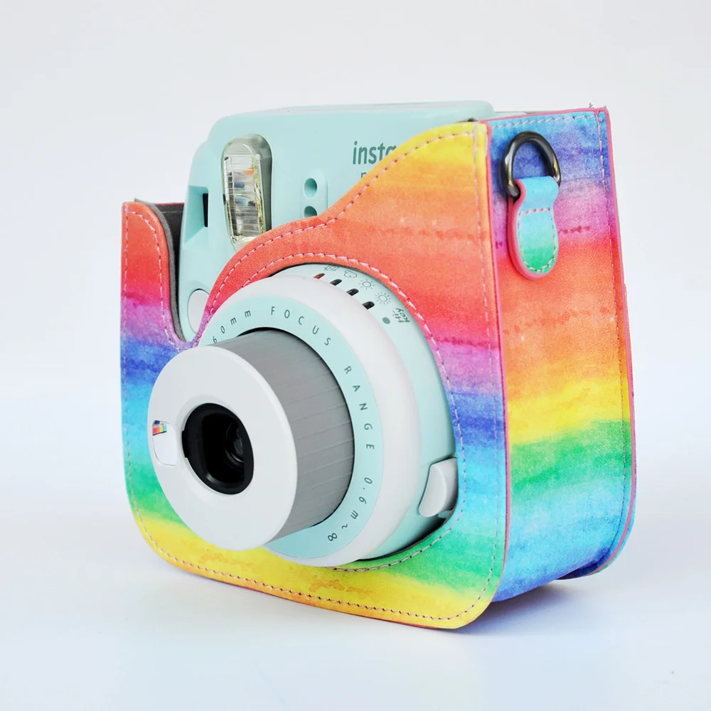 Fujifilm Instax Mini 9 8 чехол для камеры из искусственной кожи Радужный наплечный ремень
