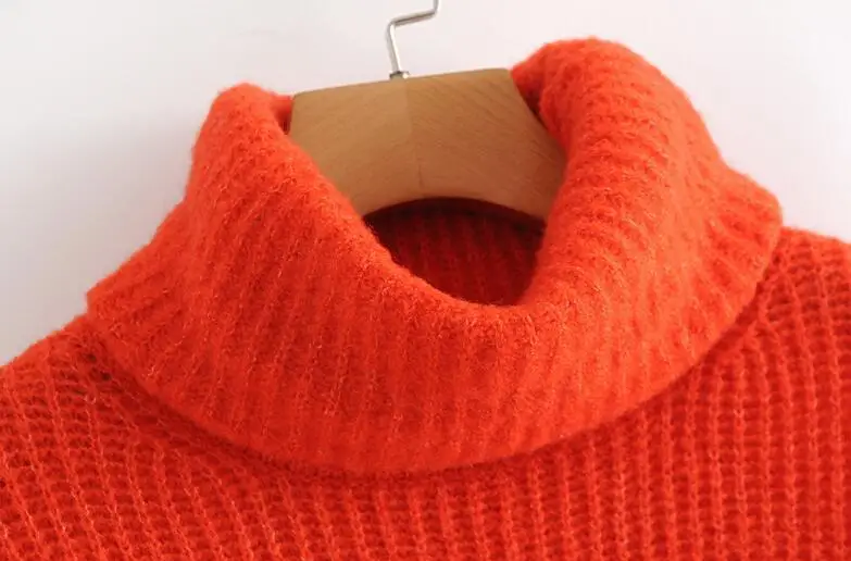 Winter Women Orange Color Turtleneck Knit Sweater Batwing Sleeves Oversize Pullovers | Женская одежда