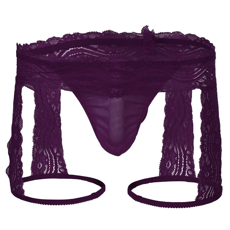 Purple Неженкие мужские эротическое белье, кружевные стринги, трусы, сексуальные мужские трусы, трусы с выпуклой сумкой, Прозрачные Боксеры для геев, нижнее белье - Цвет: Purple
