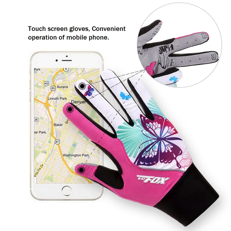 BATFOX cycling gloves full finger woman Bicycle gloves pink summer Anti-slip Breathable MTB bike touch screen gloves women
