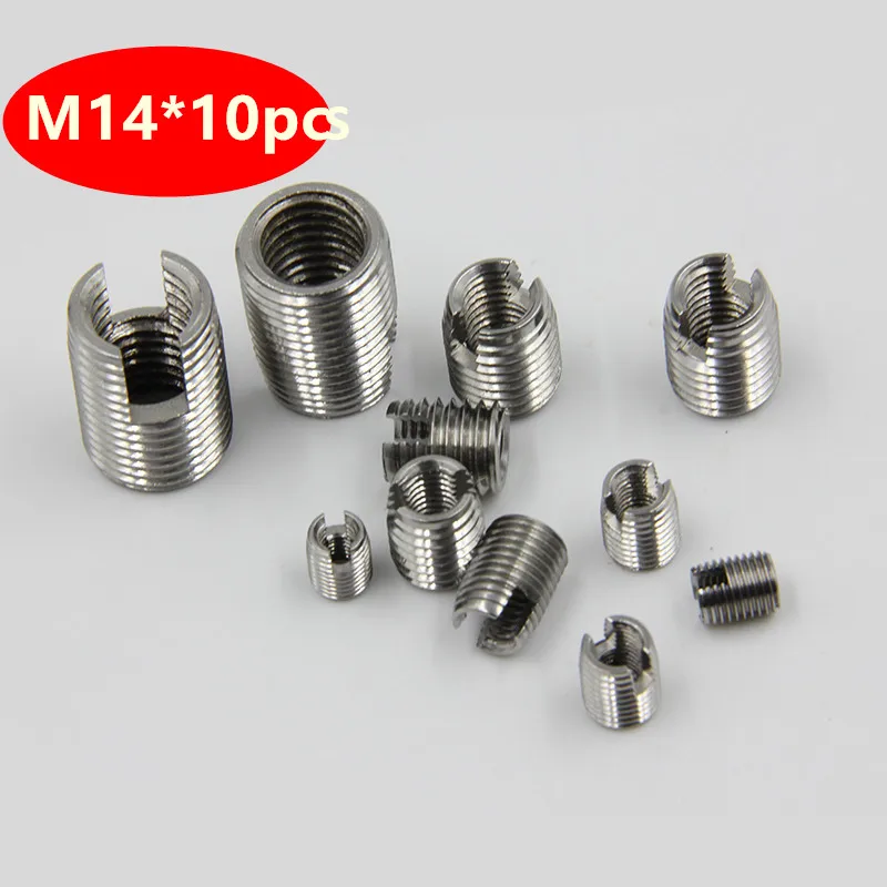 

10pcs Stainless steel M14 Self Tapping Thread Insert Screw Bushing M14*2*24mm 302 Slotted Type Wire Thread Repair Insert
