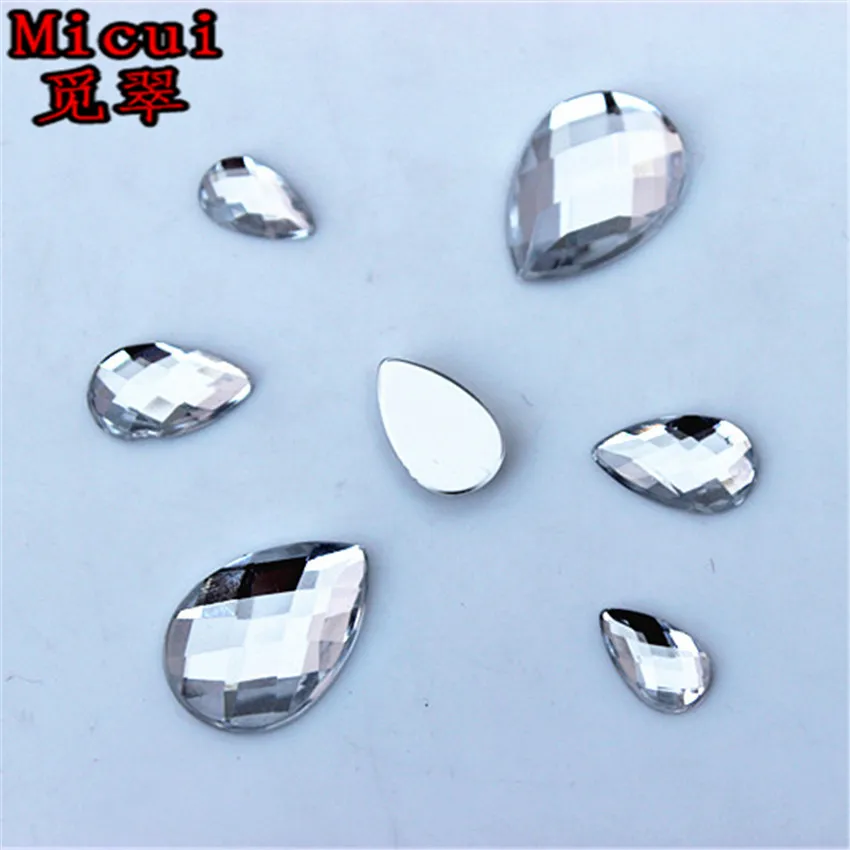 Micui 100 шт 13*18 мм/8*13 мм/6*10 мм Waterdrop Flatback Акриловый Граненый клей для страз на