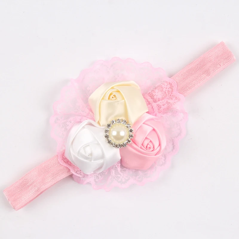 TWDVS Newborn Flower Headwear Kids Headband Pink Lace Hair Bands Girl Felt Scarf Accessories w-033 |
