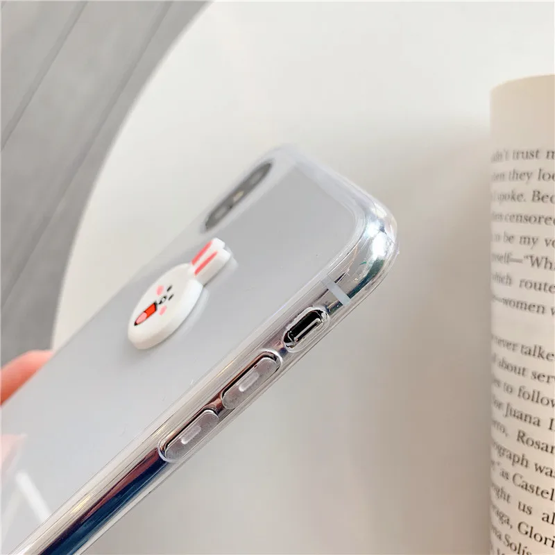 super cute individuality cartoon bear and rabbit Transparent phone case for iphone 6 7 8 Plus X XR XS MAX |