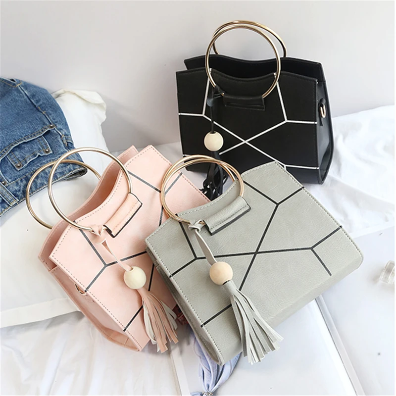 Повседневная Лоскутная кисточка с металлическим кольцом и ручкой маленькая