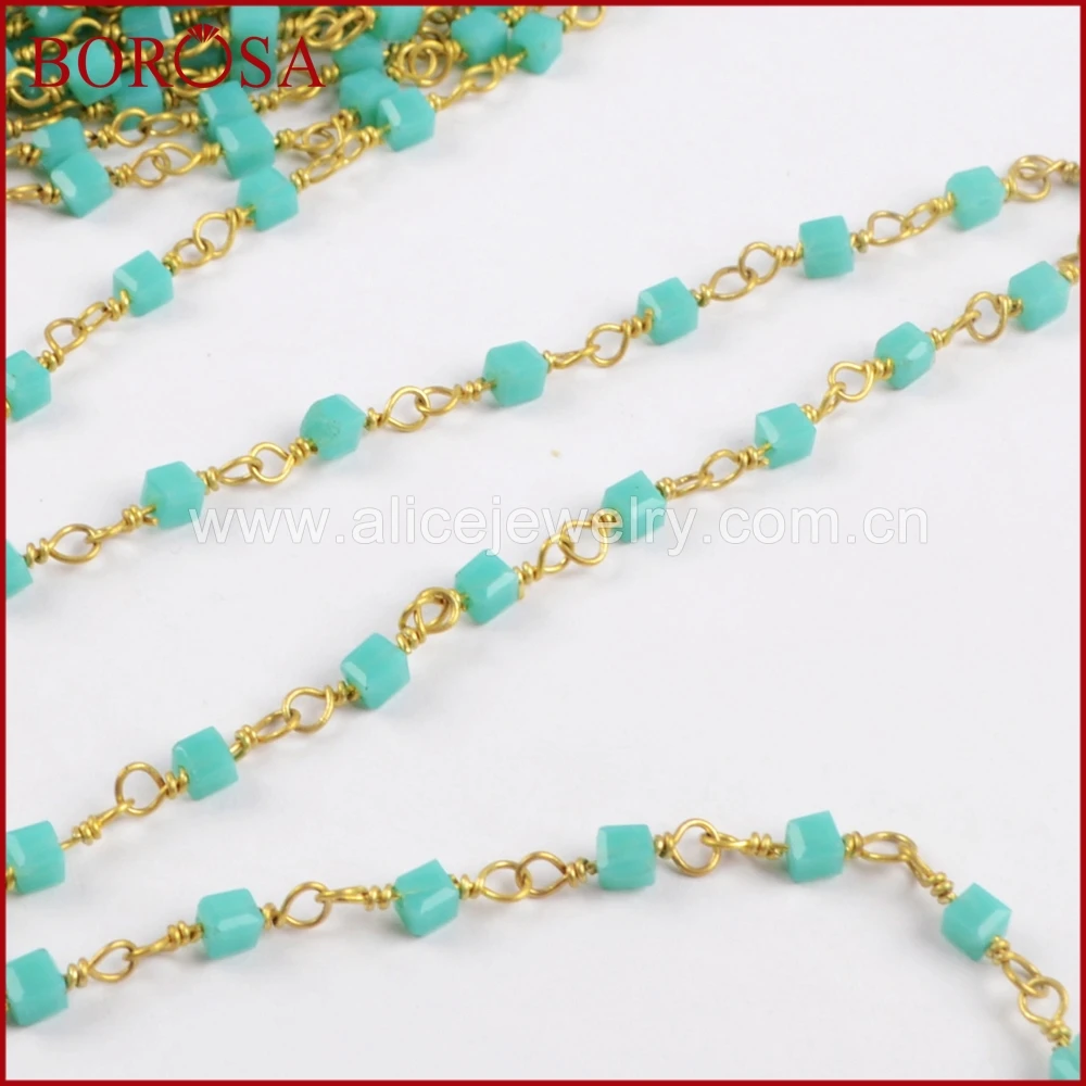 Золотые медные цепочки BOROSA квадратные бирюзовые синие кварцевые бусины четки