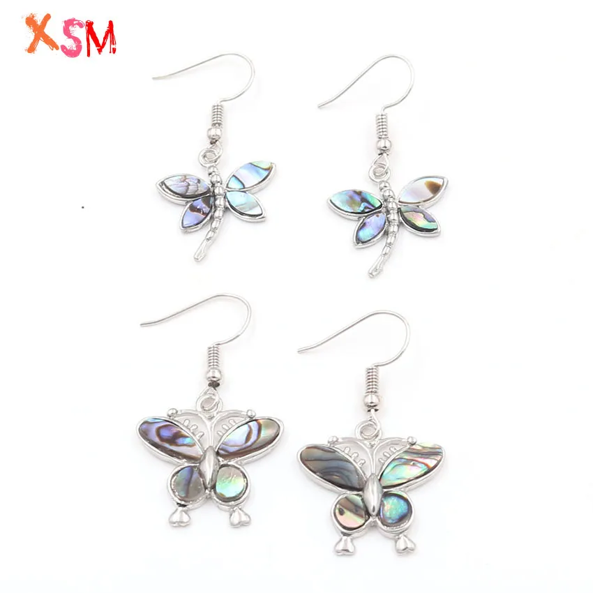 

XSM Dainty Natural Zealand Abalone Shell Reiki Chakra Dangle Fashion Butterfly Dragonfly Animal Earrings For Women Charm Jewelry