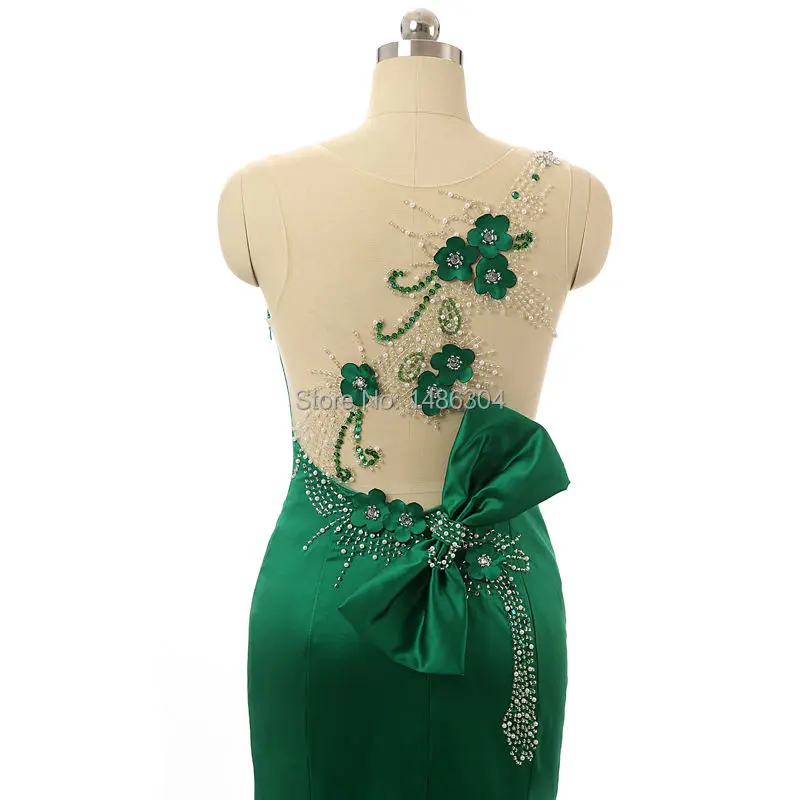 Атласная Длина в пол плюс размер сексуальная открытая спина одно плечо бисер бант зеленые вечерние платья