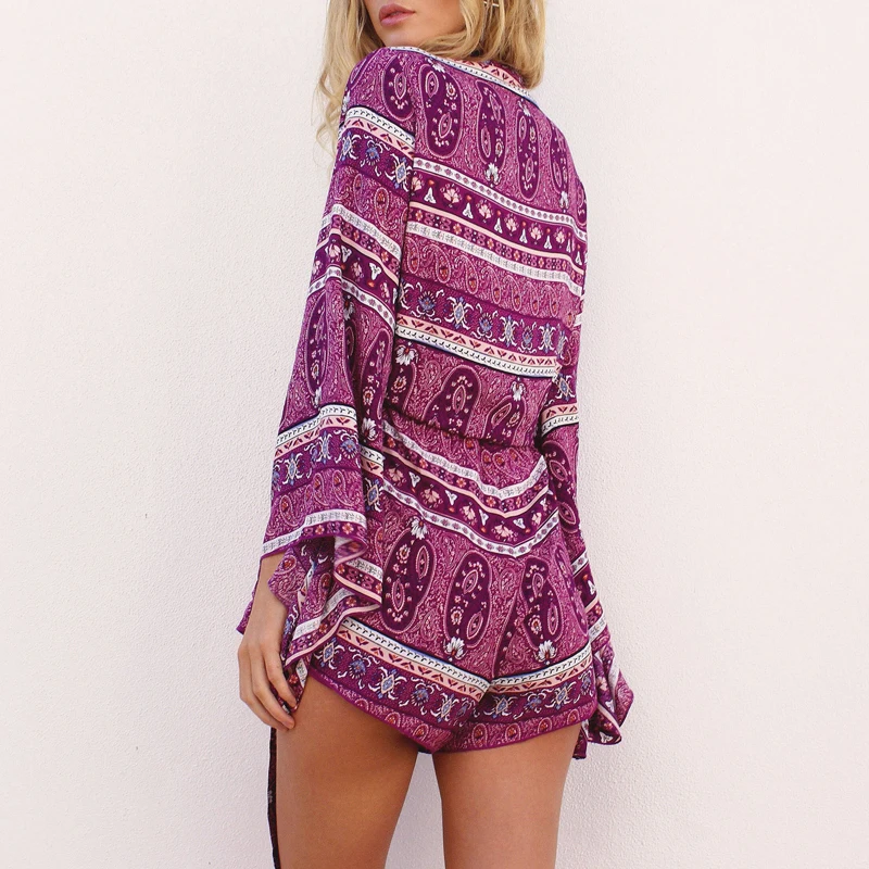 Женский летний богемный комбинезон с принтом 2018 Повседневный свободный