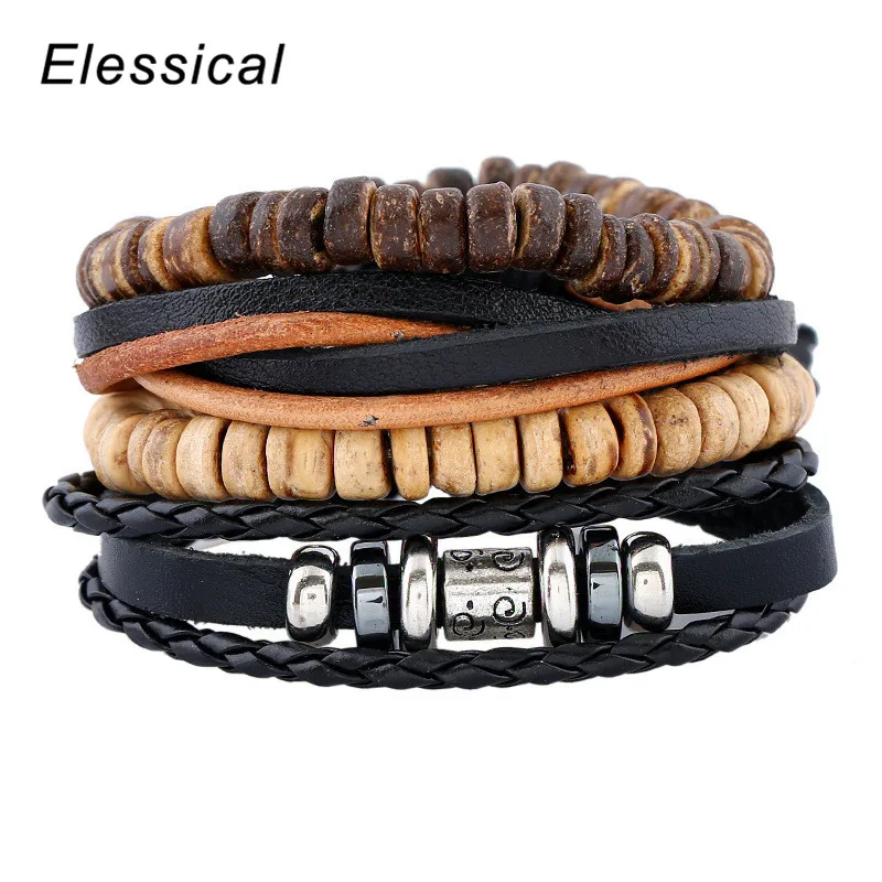 ELESSICAL модные несколько слоев Кожаные браслеты классический бисером DIY веревка