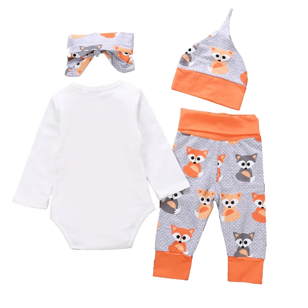 Puseky/комплект хлопковой одежды с принтом лисы для малышей комбинезон длинными