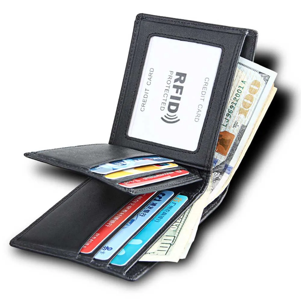 Мужские кошельки из натуральной кожи RFID короткий карман для карт зажим денег