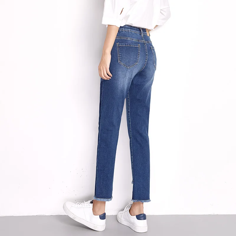 LEIJIJEANS крутые летние джинсы размера плюс с неровной обрезкой Выбеленные панелями - Фото №1