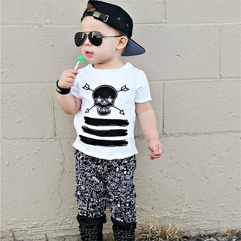 Emmababy 2 шт. для новорожденных маленьких мальчиков принтом скелета хлопковая