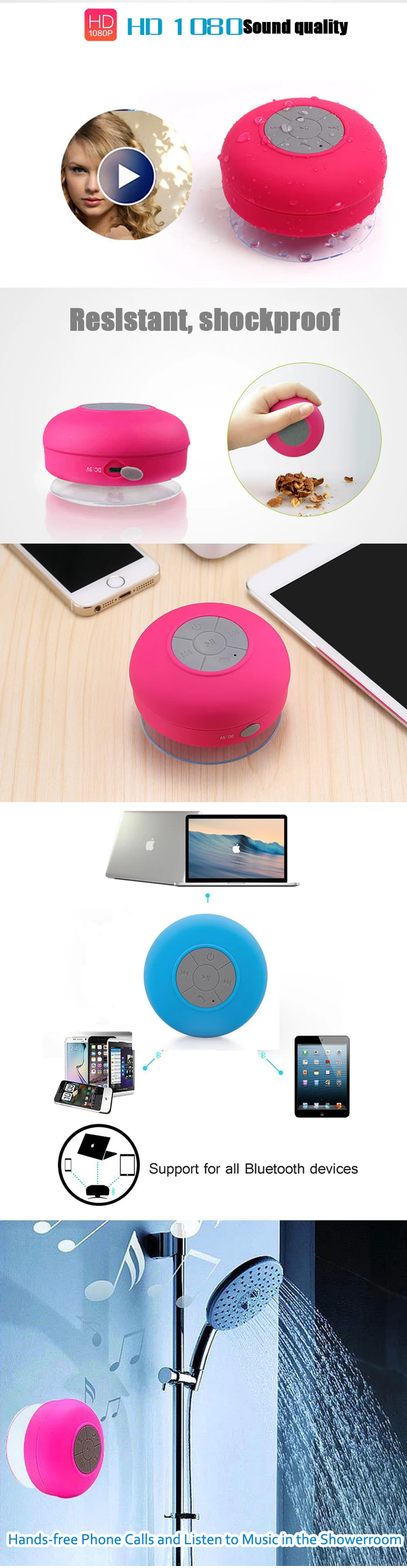 JI-06 водонепроницаемый Душ bluetooth динамик mp3 плеер беспроводной громкой связи Портативный динамик для телефона всасывающий микрофон сабвуфер