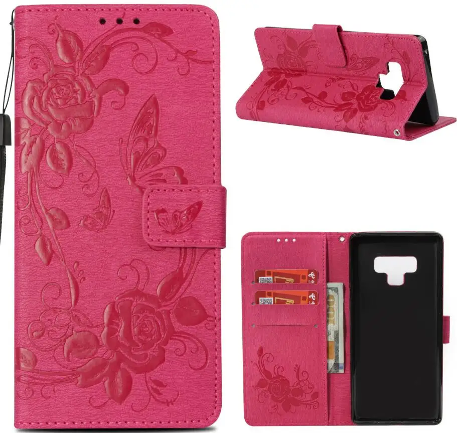 Rose Red Примечание 9 8 S6 S7 край G530 S9 S8 плюс Чехол кожаный чехол-бумажник с крышкой для samsung Galaxy S9 S8 S4 S5 S6 S7 J3 J5 J7 A3 A5 A8 чехол - Цвет: Rose Red