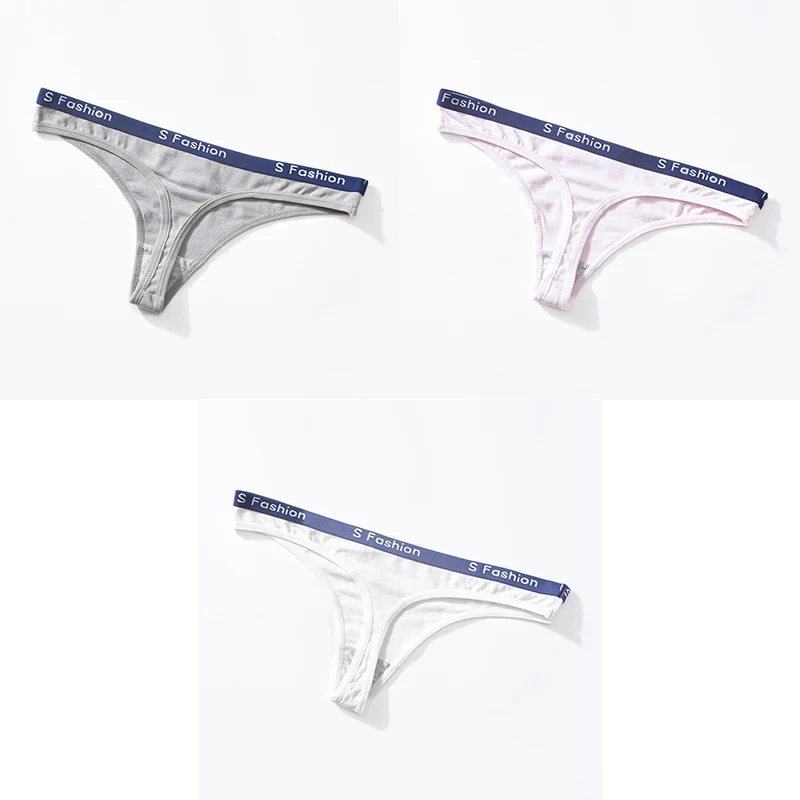 grey pink white Трусики для женщин, сексуальные хлопковые стринги, стринги с низкой талией, женские трусики, 3 шт., женские Т-образные спортивные хлопковые стринги, нижнее белье BANNIROU - Цвет: grey pink white