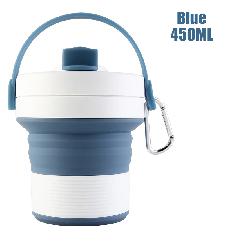 Blue 450 мл Складная Силиконовая портативная бутылка для воды телескопическая Питьевая Складная кофейная чашка Складная силиконовая чашка с крышками туристический лагерь - Цвет: Blue