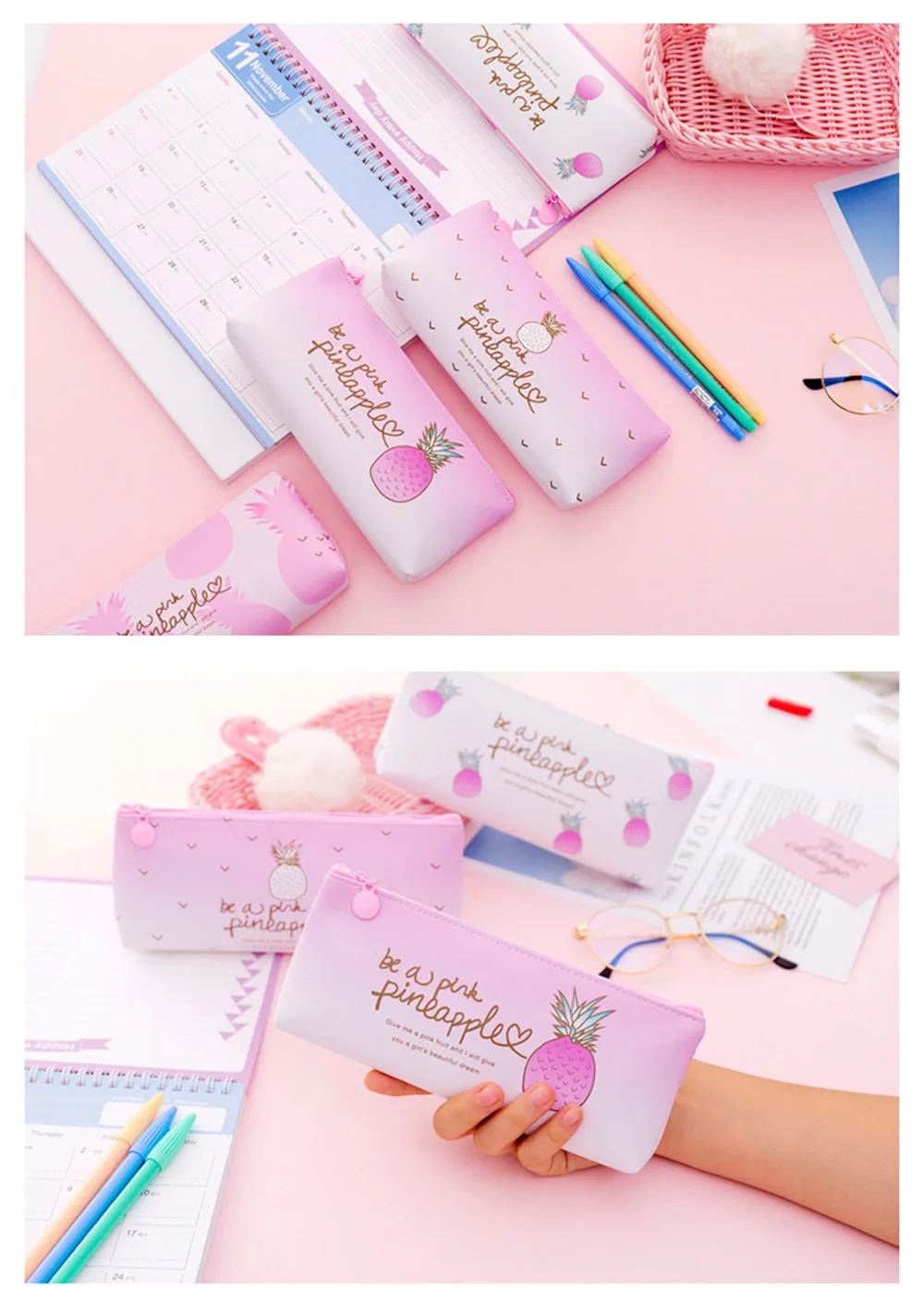 Kawaii уголовного Симпатичные ананас школьный Карандаш Чехол для ручка для девочек сумка Многофункциональный Карандаш Чехол большого магазина коробка канцелярских принадлежностей набор мешок