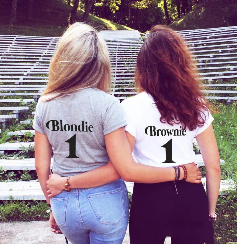 Skuggnas Новое поступление футболка Blondie и Brownie для лучших друзей унисекс рубашка