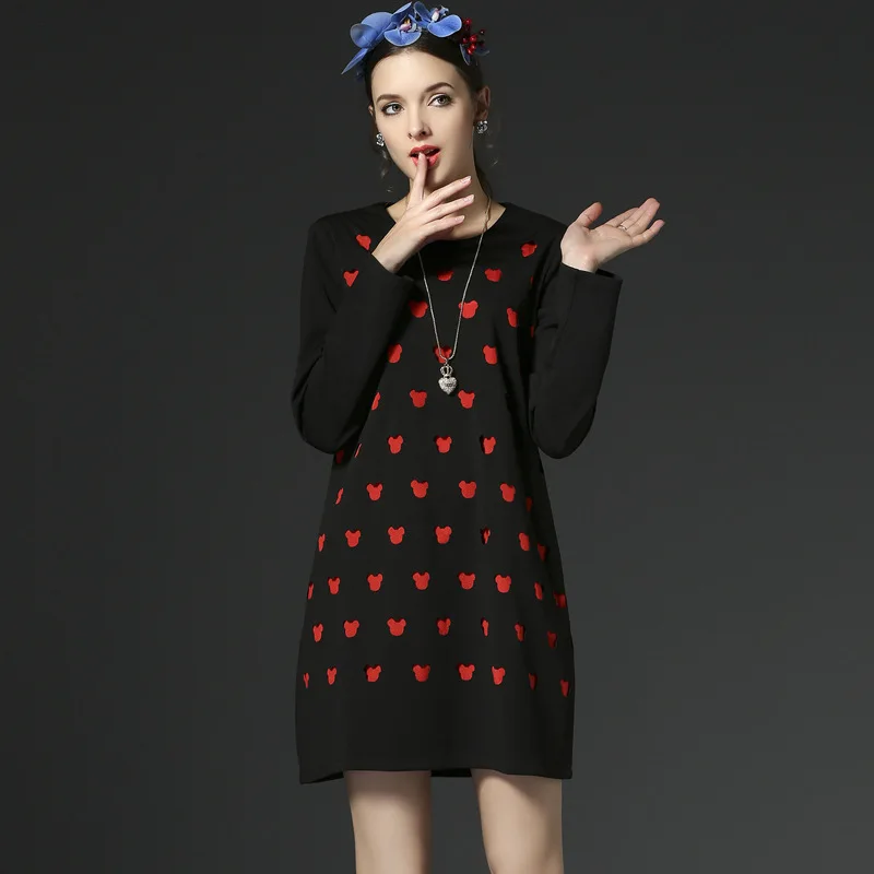 2018 Новый стиль осень зима платье женщины черный свитер платья для женщин Микки