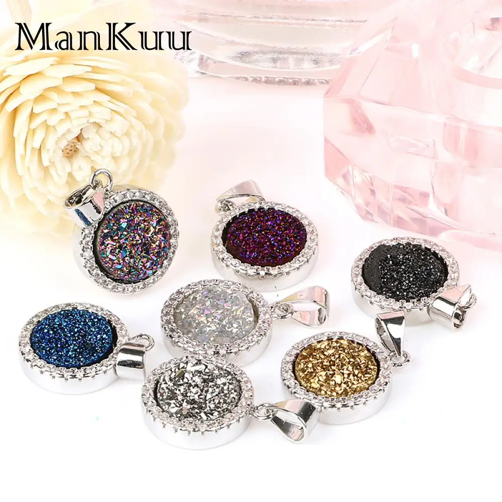 Разноцветные Подвески Mankuu Druzy круглые подвески с посеребренным кристаллом и