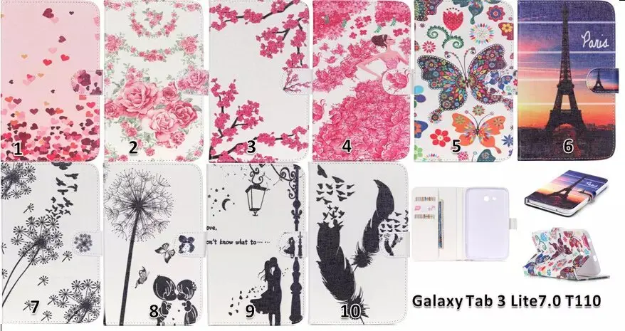 Чехол из ПУ кожи с милыми бабочками для Samsung Galaxy Tab3 7 0 Lite T110 T111 чехол планшета T113 T116