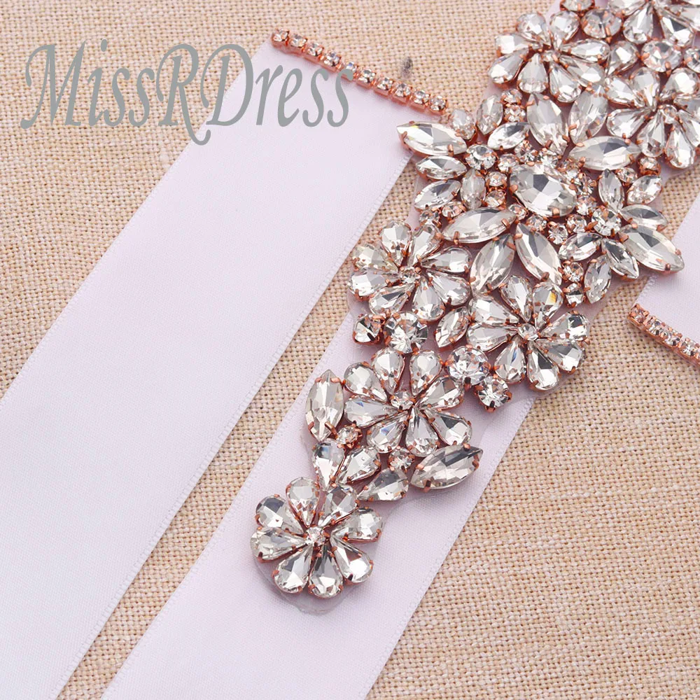 

MissRDress Wedding Belt Crystal Rhinestones Bridal Belt Rose Gold Diamond Bridal Dress Sash For Wedding Accessories JK838