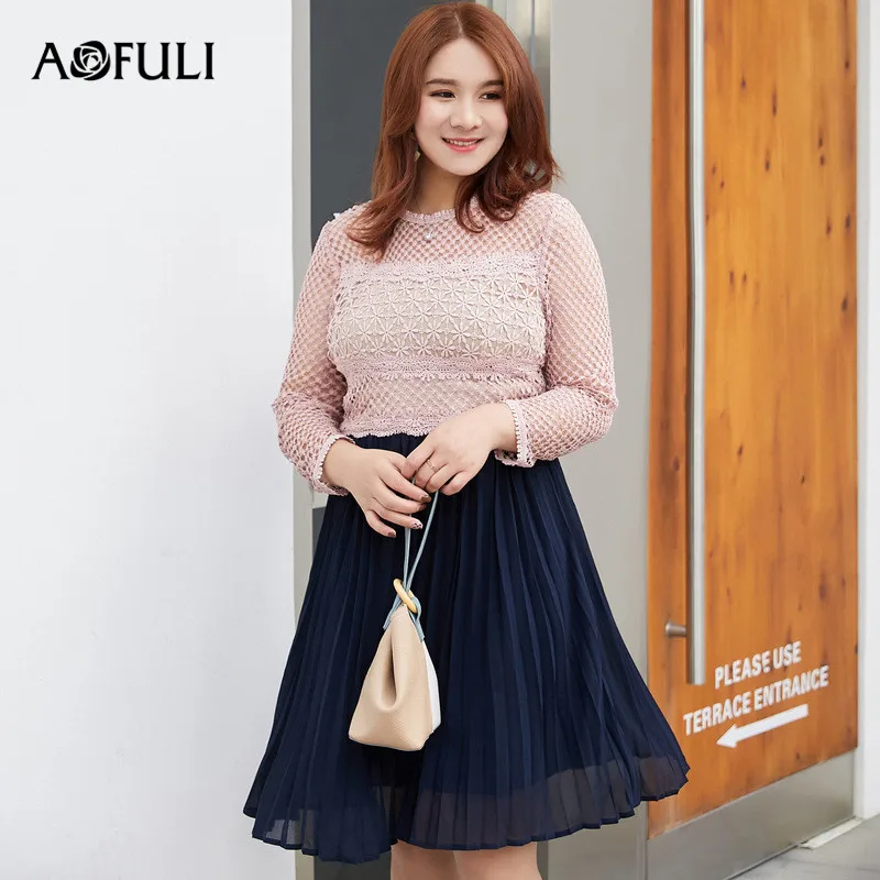 AOFULI бренд L-XXXL 4XL 5XL женское платье большого размера 2019 весенние женские кружевные