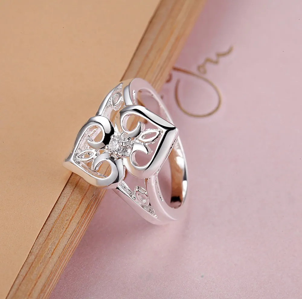 Блестящее красивое посеребренное Кольцо love heart Серебряное модное Ювелирное