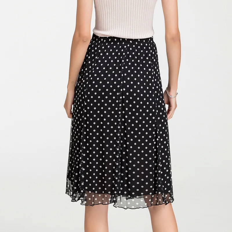 Женская юбка нового стиля 100% Сетчатая с образом буква А Двусторонние шелковая