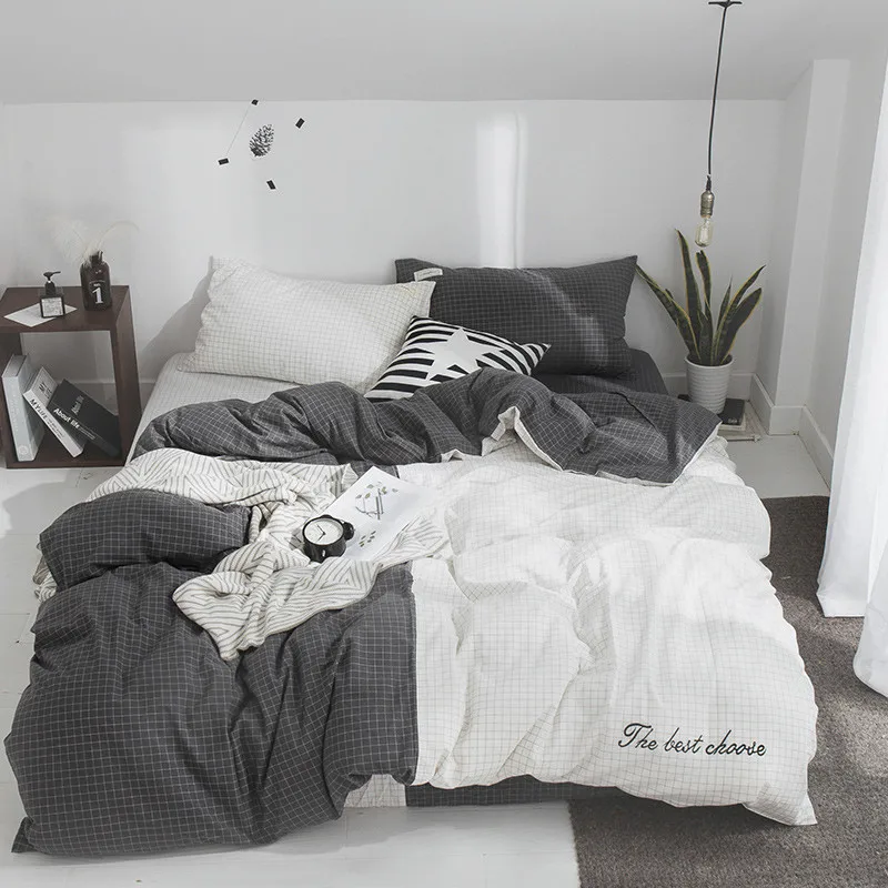Luxury Cotton Duvet Cover 220x240cm Size Solid Color Quilt Cover White Stitching Stripe Pattern Quilt Cover Only Bedding Set