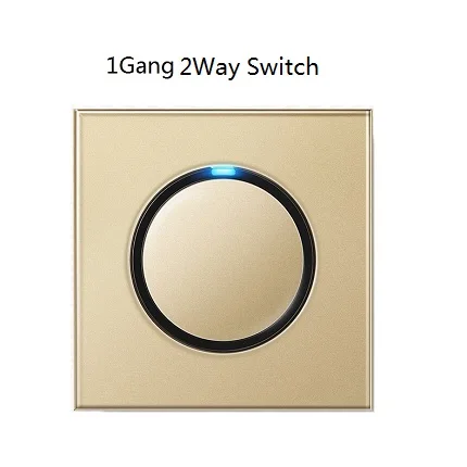1gang 2way switch Настенный выключатель, Золотая стеклянная панель, 1 банда, 2 банды, 3 банды, 4 банды, 1Way, 2Way, 3Way, 4Way, настенный светильник, 3 отверстия, 5 отверстий, розетка - Цвет: 1gang 2way switch