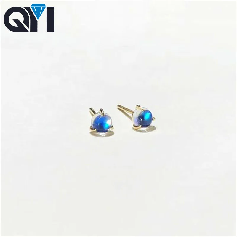 Серьги-цепочки QYI для женщин натуральный круглый лунный камень настоящий