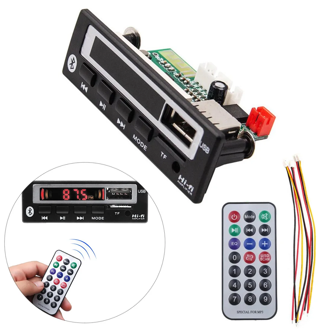 Marsnaska Car accessories Bluetooth5.0 MP3/WMA/WAV/APE Decoder Board 5V 12V Wireless Audio Module Color Screen USB FM Radio