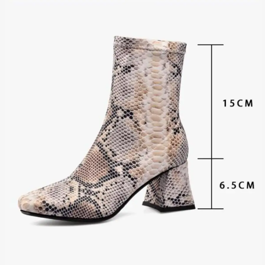 ASILETO/женские ботинки со змеиным принтом Ботильоны с квадратным носком Обувь на