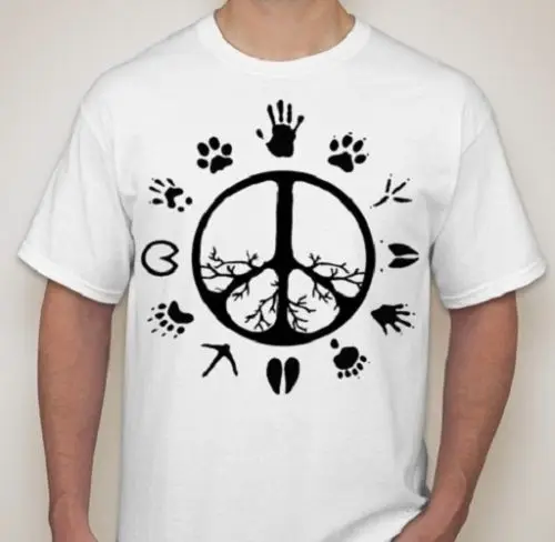 

Peace Sign Tree Roots Animal Footprints Vegetarian Vegan Animal Rights Men'S T-Shirt Men Casual Streetwear T Shirt Dress