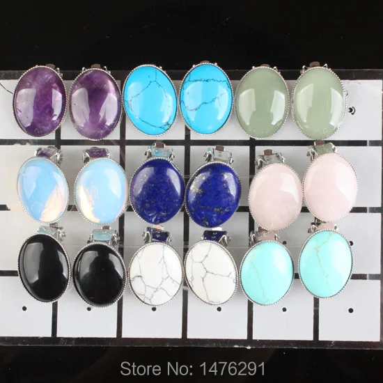 Женские овальные серьги-гвоздики розовый кварцевый кристалл оникс Фиолетовый