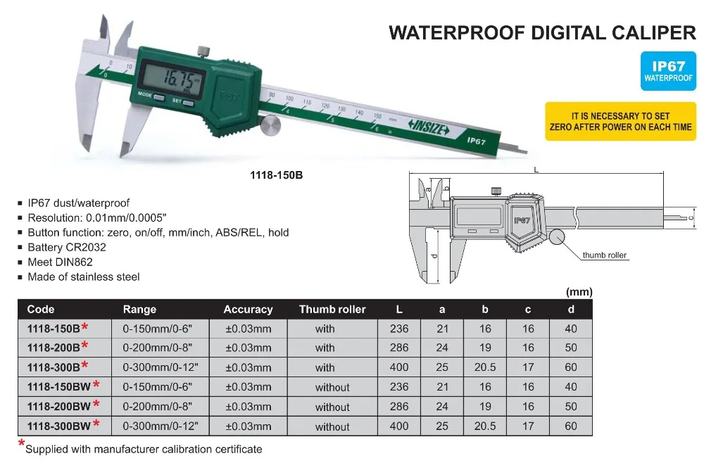 1118-150B 1118-300B Insize IP67 водонепроницаемый цифровой штангенциркуль с ЧПУ измерительные инструменты