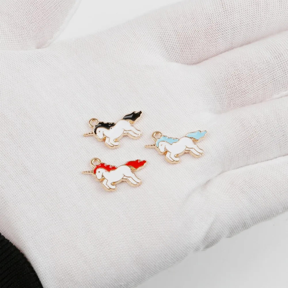 10шт./лот Золотого Цвета Цинкового Сплава Эмалированная Подвеска Единорога Размером 14x21мм для Создания Браслетов, Ожерелий, Изготовления Ювелирных Изделий, DIY Серьги.