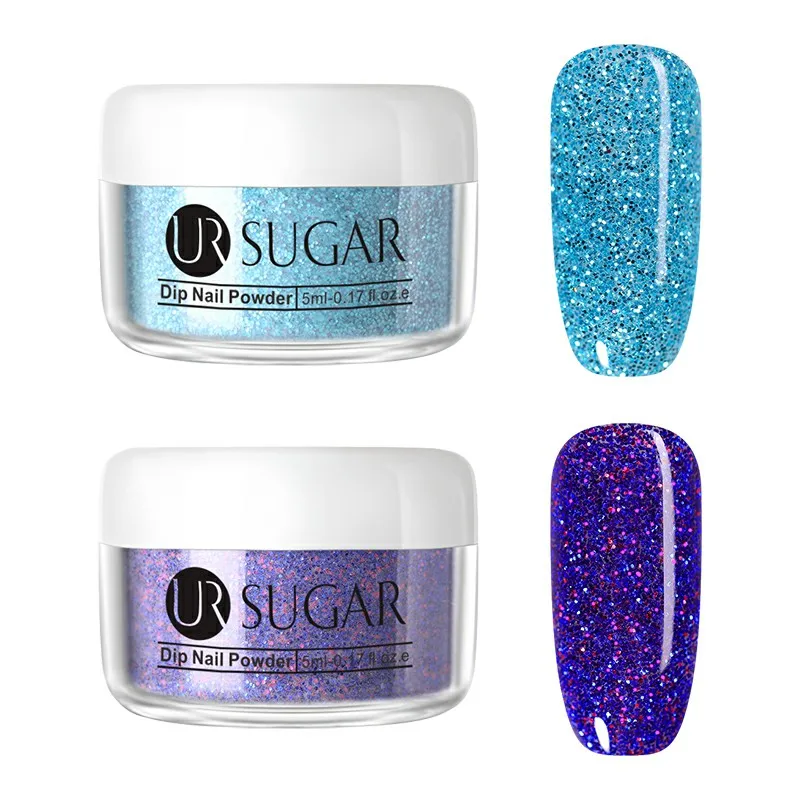 2Pcs set 3 Ur Sugar 5 мл блеск окунания ногтей порошок мерцающий голографический пигмент Пыль порошок украшение натуральный сухой без лампы лечения набор - Цвет: 2Pcs set 3