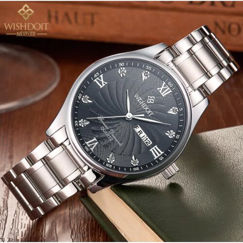 WISHDOIT для мужчин часы Топ Элитный бренд Модные Спортивные кварцевые сталь ремень