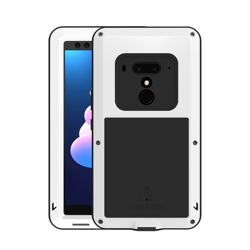 Lovemei Чехлы для HTC U12 Plus алюминиевый металл + стекло Gorilla Shock Drop водонепроницаемый