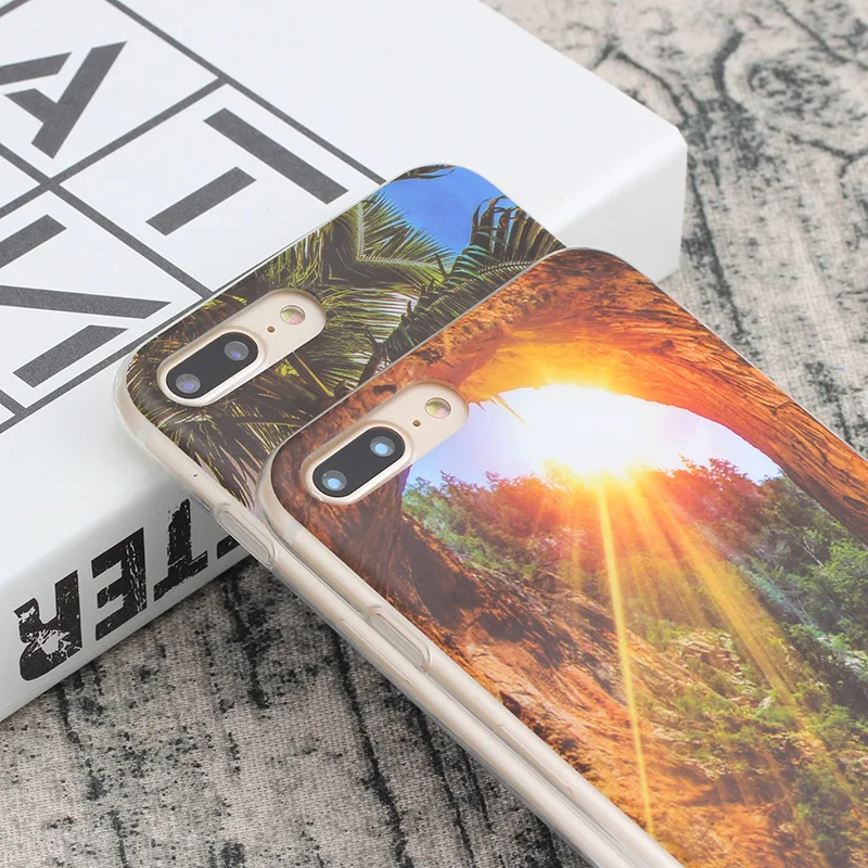 Beach Scene Patterned Glossy Phone Case For iPhone 6 6S 7 8 Plus X XS 7plus 8plus Soft TPU Silicon Back Cover Shell Shckproof |