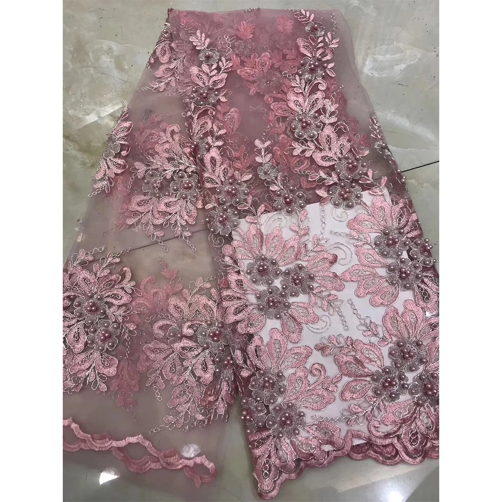 Новая африканская кружевная ткань с глубокой вышивкой, большой красный нигерийский гипюр, французский шнур, кружево высокого качества, африканская французская сетчатая кружевная ткань