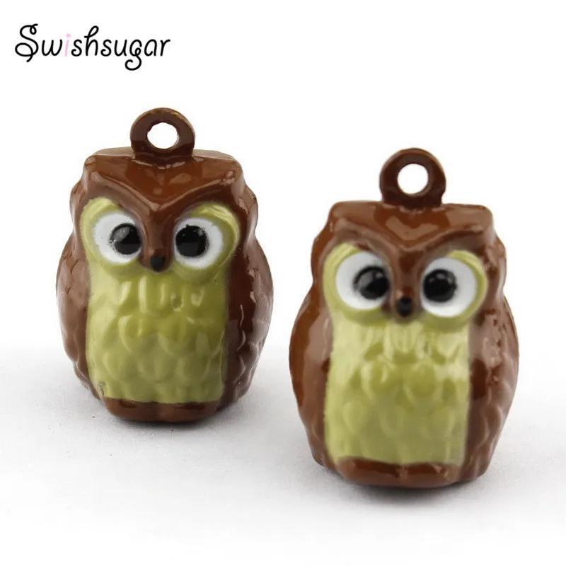 

Enamel Cartoon Owl Jingle Metal Bells Fit Christmas Party Decoration Craft Making Charm Pendants