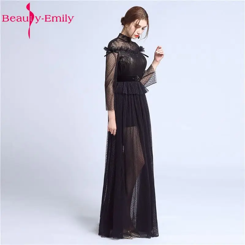 Beauty Emily сексуальные длинные черные кружевные вечерние платья 2020 длиной до пола со