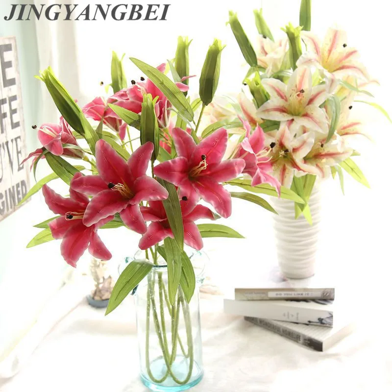 

Valentine's Day 2 big heads artificial silicone plastic lily fake flowers real touch home arrangements wedding table decorat