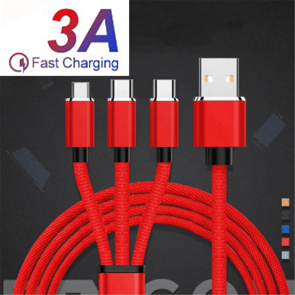 5 шт. Быстрая зарядка QC3.0 USB кабель 3 в 1 Micro для Android Type C кабели мобильных телефонов